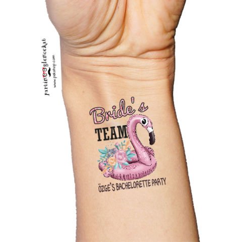 Pembe Glitter Çiçekli Brides Team Party İsme Özel Dövme