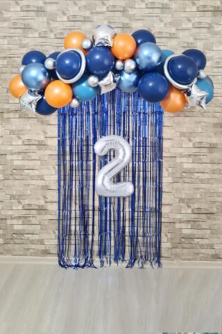 Uzay Konsept Doğum Günü Yaş Balonlu Fon Perdeli Balon Zinciri Seti Uzay Gezegen Balon Zinciri