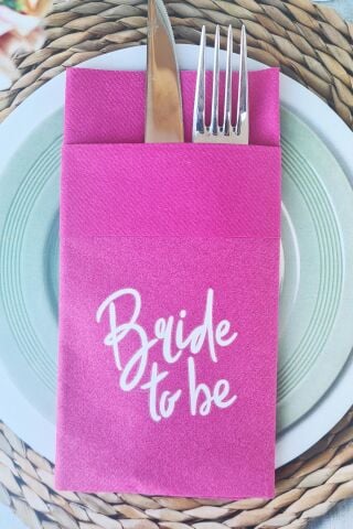 Fuşya Kumaş Dokulu Beyaz Baskılı Bride To Be Bride Parti Peçetesi FUŞYA Peçete 6'lı