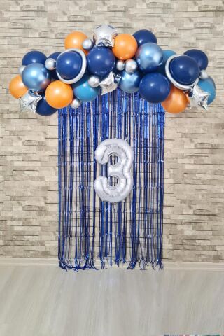 Uzay Konsept Doğum Günü Yaş Balonlu Fon Perdeli Balon Zinciri Seti Uzay Gezegen Balon Zinciri 3