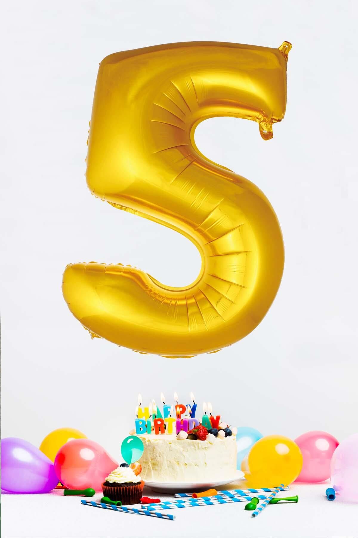 Gold Rakam Folyo Balon Gold Sayı Balonlar 16 inç 40 cm 5