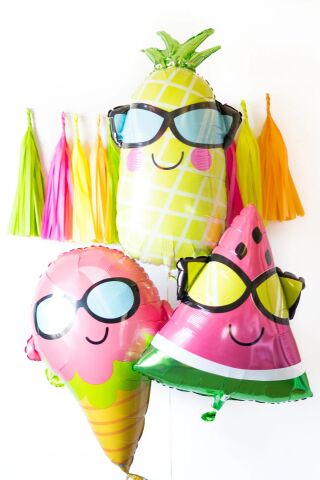 Gözlüklü Ananas Şekilli Büyük Folyo Balon Doğum Günü Süsleri