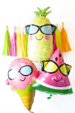 Gözlüklü Ananas Şekilli Büyük Folyo Balon Doğum Günü Süsleri