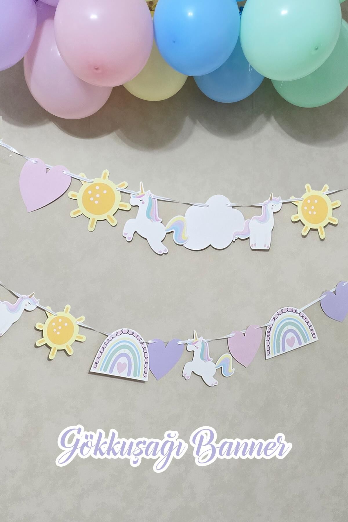 Gökkuşağı Tema Banner Gökkuşağı Unicorn Temalı Doğum Günü Süsleri