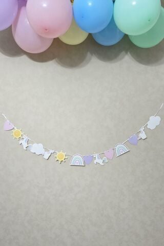 Gökkuşağı Tema Banner Gökkuşağı Unicorn Temalı Doğum Günü Süsleri