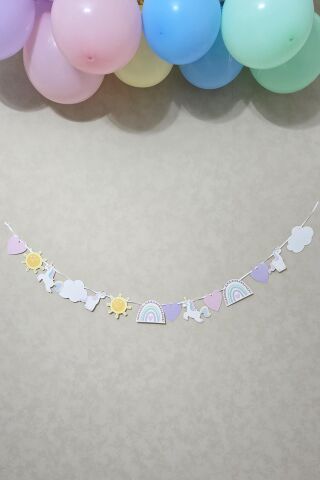 Gökkuşağı Tema Banner Gökkuşağı Unicorn Temalı Doğum Günü Süsleri