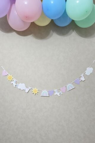Gökkuşağı Tema Banner Gökkuşağı Unicorn Temalı Doğum Günü Süsleri