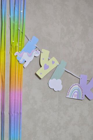 Gökkuşağı Tema İyi Ki Doğdun Banner Gökkuşağı Unicorn Temalı Doğum Günü Süsleri