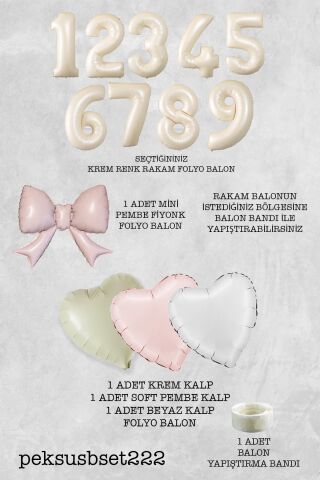 Kız Doğum Günü Pembe Fiyonk Tema Yaş ve Kalp Balonlu Doğum Günü Balon Seti 7