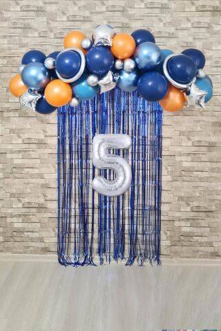 Uzay Konsept Doğum Günü Yaş Balonlu Fon Perdeli Balon Zinciri Seti Uzay Gezegen Balon Zinciri 5