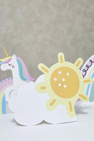 Gökkuşağı Unicorn Tema Ayaklı Pano Seti Gökkuşağı Konsept Doğum Günü Masa Üstü Panolar