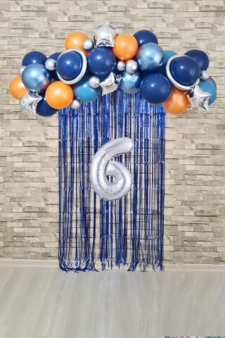 Uzay Konsept Doğum Günü Yaş Balonlu Fon Perdeli Balon Zinciri Seti Uzay Gezegen Balon Zinciri 6