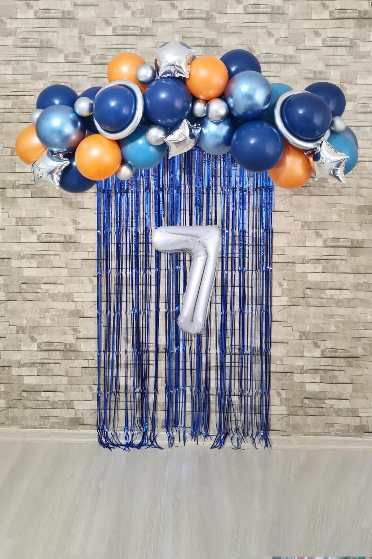 Uzay Konsept Doğum Günü Yaş Balonlu Fon Perdeli Balon Zinciri Seti Uzay Gezegen Balon Zinciri 7