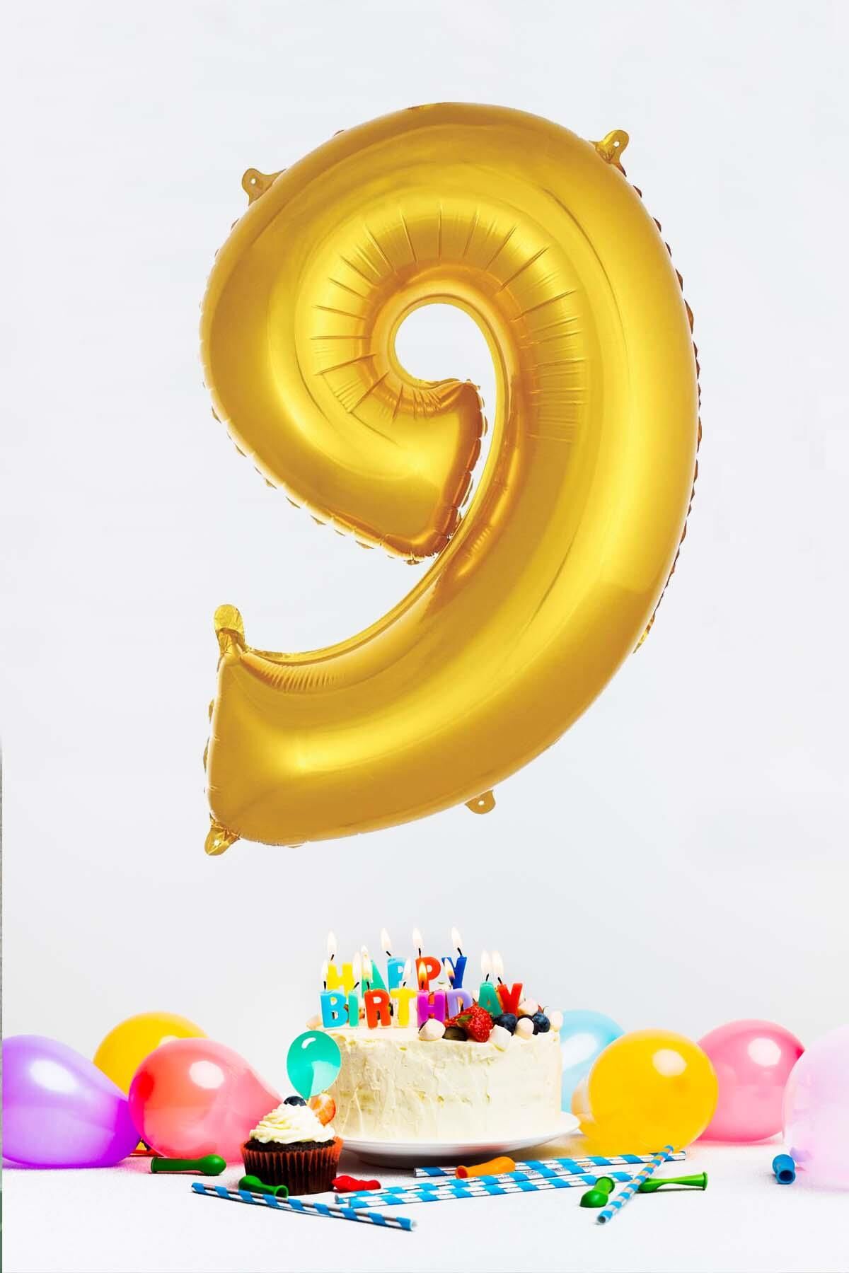 Gold Rakam Folyo Balon Gold Sayı Balonlar 16 inç 40 cm 9
