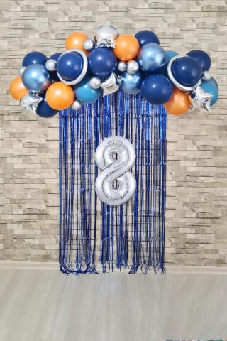 Uzay Konsept Doğum Günü Yaş Balonlu Fon Perdeli Balon Zinciri Seti Uzay Gezegen Balon Zinciri 8