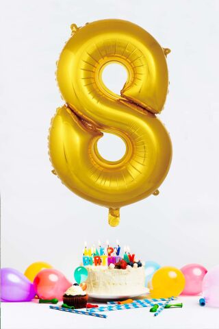 Gold Rakam Folyo Balon Gold Sayı Balonlar 16 inç 40 cm 8
