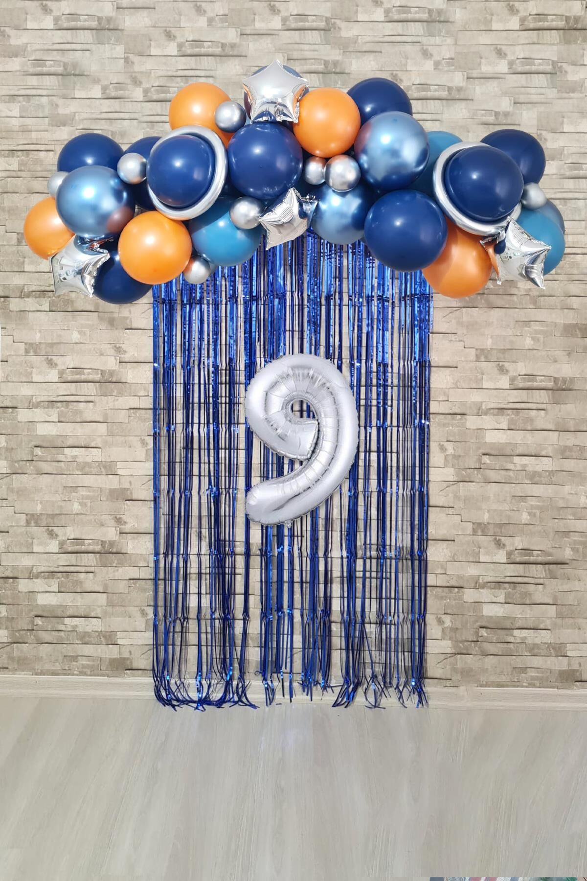 Uzay Konsept Doğum Günü Yaş Balonlu Fon Perdeli Balon Zinciri Seti Uzay Gezegen Balon Zinciri 9