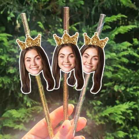 Altın Taçlı Fotoğraf Baskılı Pipet Takımı 5 li