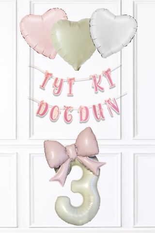 Pembe Fiyonk Konsept Doğum Günü Balon Seti Set223 3