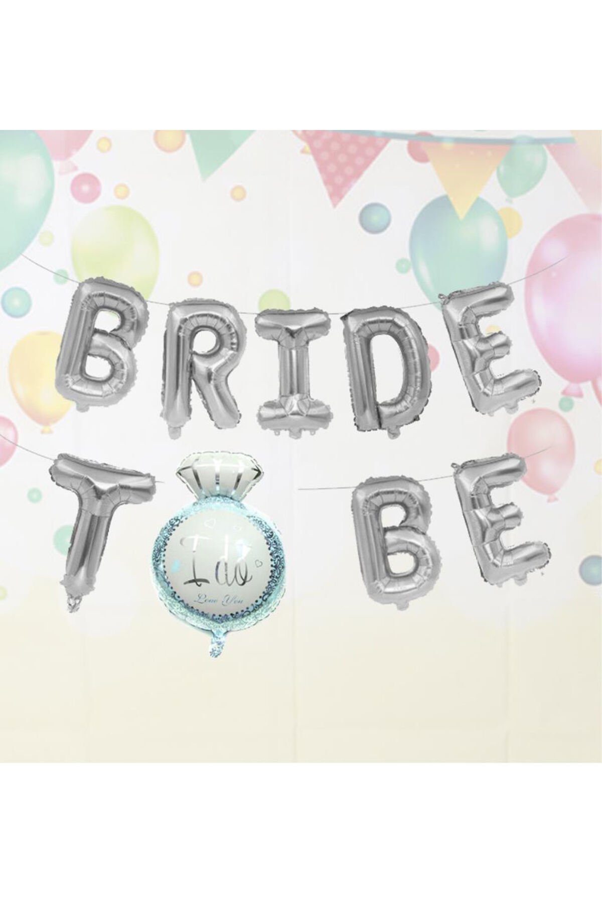 Tek Taşlı Bride to Be Folyo Balon Paketi Gümüş Renk