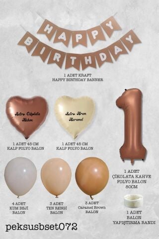 Retro Renkler Doğum Günü Parti Seti Çikolata Kahve Yaş Balonlu Kraft Banner Balon Zinciri Seti