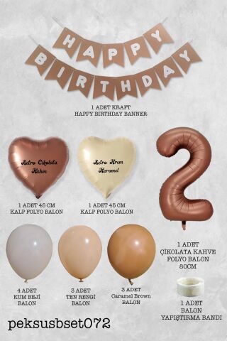 Retro Renkler Doğum Günü Parti Seti Çikolata Kahve Yaş Balonlu Kraft Banner Balon Zinciri Seti 3