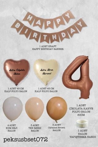 Retro Renkler Doğum Günü Parti Seti Çikolata Kahve Yaş Balonlu Kraft Banner Balon Zinciri Seti 9