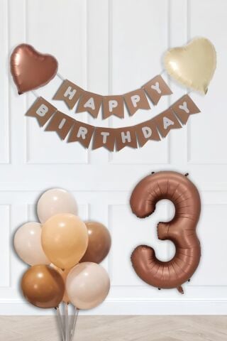 Retro Renkler Doğum Günü Parti Seti Çikolata Kahve Yaş Balonlu Kraft Banner Balon Zinciri Seti