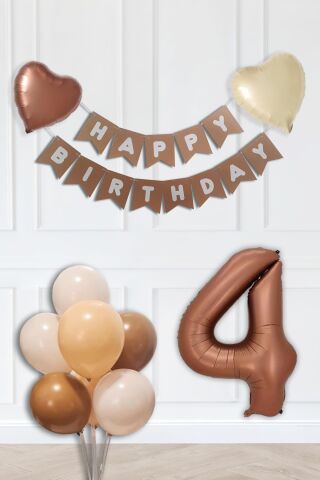 Retro Renkler Doğum Günü Parti Seti Çikolata Kahve Yaş Balonlu Kraft Banner Balon Zinciri Seti 5