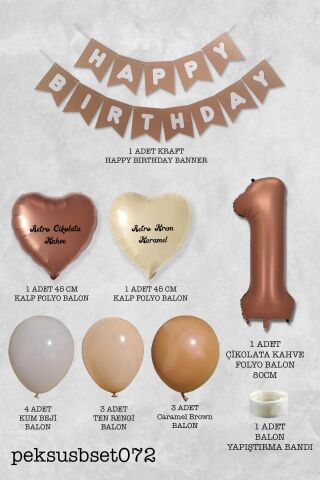 Retro Renkler Doğum Günü Parti Seti Çikolata Kahve Yaş Balonlu Kraft Banner Balon Zinciri Seti 1