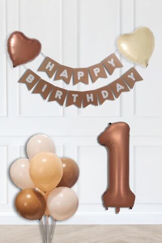 Retro Renkler Doğum Günü Parti Seti Çikolata Kahve Yaş Balonlu Kraft Banner Balon Zinciri Seti 1