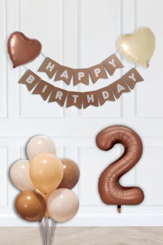 Retro Renkler Doğum Günü Parti Seti Çikolata Kahve Yaş Balonlu Kraft Banner Balon Zinciri Seti 2
