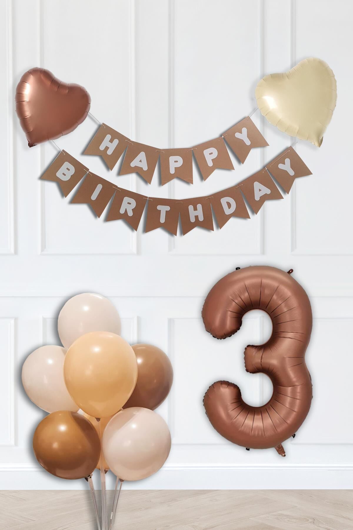 Retro Renkler Doğum Günü Parti Seti Çikolata Kahve Yaş Balonlu Kraft Banner Balon Zinciri Seti 3