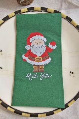 Noel Baba Baskılı Yeşil Yılbaşı Peçetesi - Yeşil Peçete 12li Paket