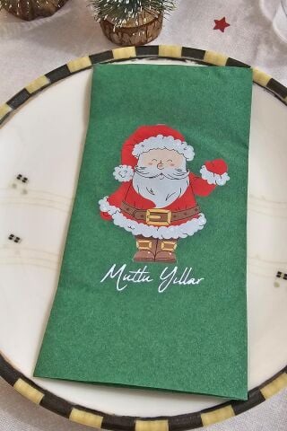 Noel Baba Baskılı Yeşil Yılbaşı Peçetesi - Yeşil Peçete 12li Paket