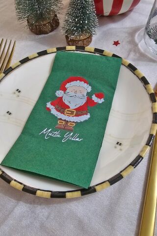 Noel Baba Baskılı Yeşil Yılbaşı Peçetesi - Yeşil Peçete 12li Paket
