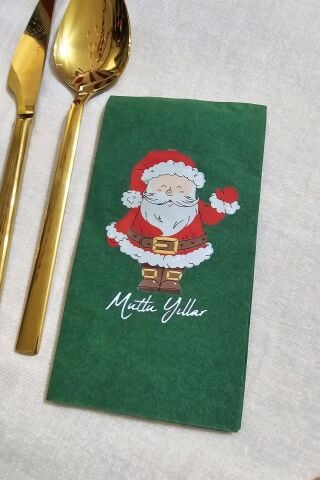 Noel Baba Baskılı Yeşil Yılbaşı Peçetesi - Yeşil Peçete 12li Paket