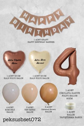 Retro Renkler Doğum Günü Parti Seti Çikolata Kahve Yaş Balonlu Kraft Banner Balon Zinciri Seti 4