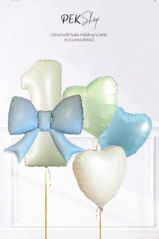 Mavi Fiyonk Yaş Balonu 3 Kalp Balonlu Doğum Günü Balon Seti Set224