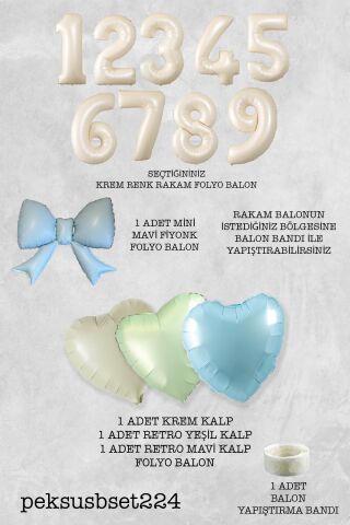 Mavi Fiyonk Yaş Balonu 3 Kalp Balonlu Doğum Günü Balon Seti Set224