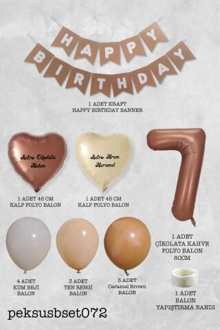 Retro Renkler Doğum Günü Parti Seti Çikolata Kahve Yaş Balonlu Kraft Banner Balon Zinciri Seti 7