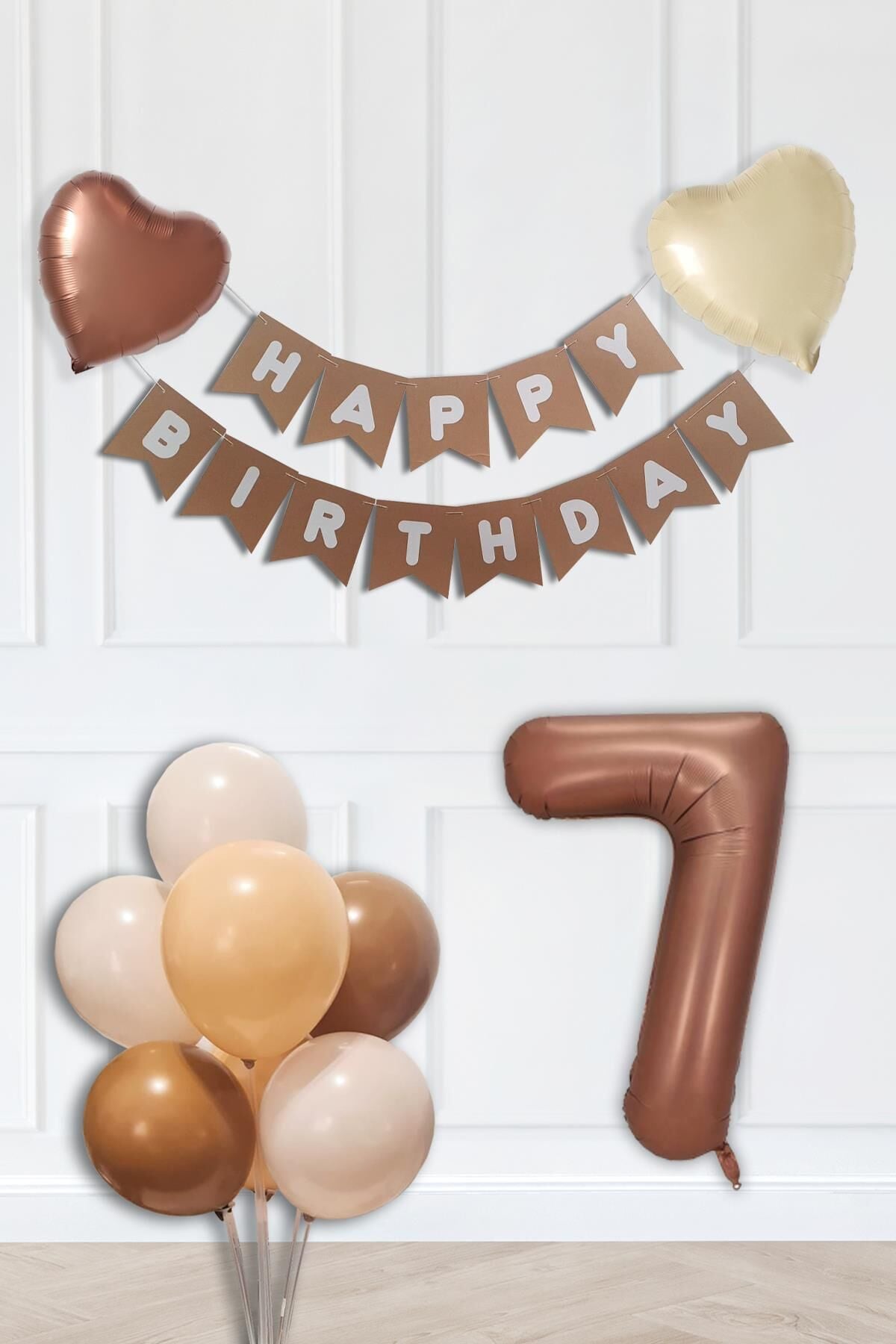 Retro Renkler Doğum Günü Parti Seti Çikolata Kahve Yaş Balonlu Kraft Banner Balon Zinciri Seti 7