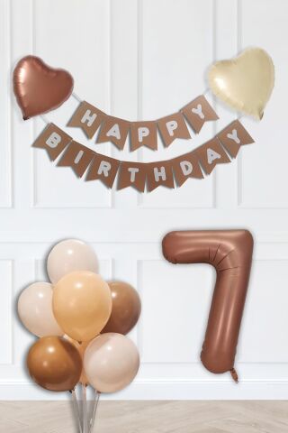 Retro Renkler Doğum Günü Parti Seti Çikolata Kahve Yaş Balonlu Kraft Banner Balon Zinciri Seti 7