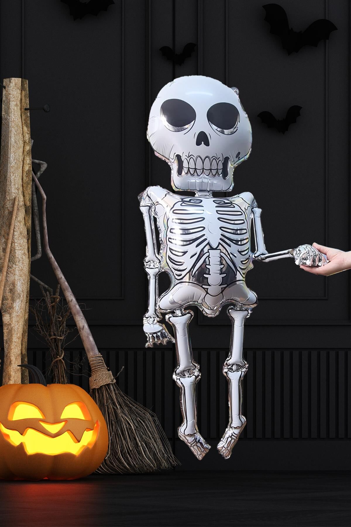 Cadılar Bayramı Balonu İskelet Şeklinde Parlak Halloween İskelet Balon