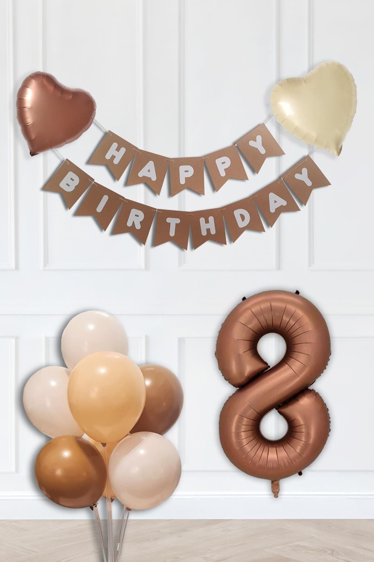 Retro Renkler Doğum Günü Parti Seti Çikolata Kahve Yaş Balonlu Kraft Banner Balon Zinciri Seti 8