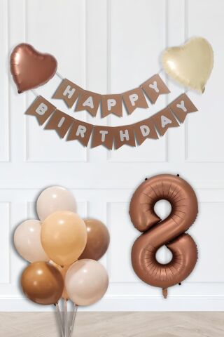 Retro Renkler Doğum Günü Parti Seti Çikolata Kahve Yaş Balonlu Kraft Banner Balon Zinciri Seti 8