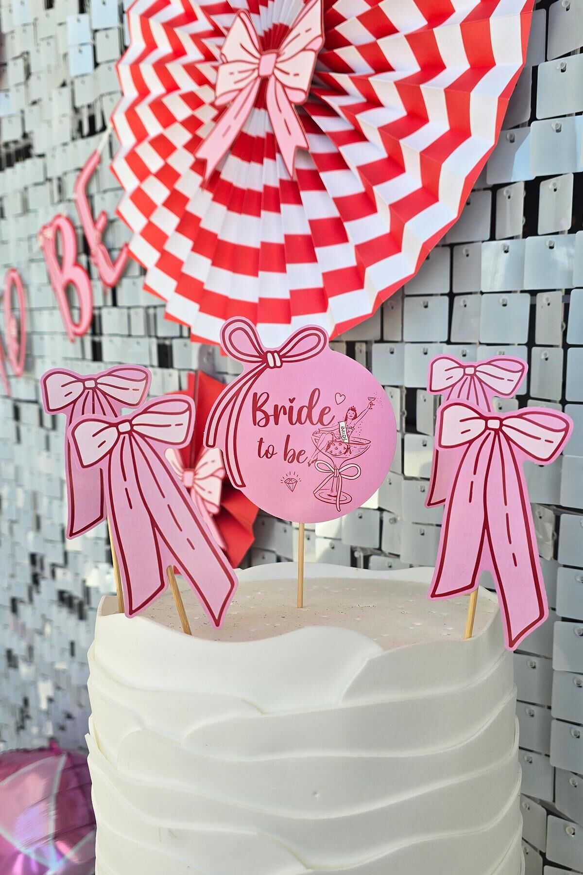 Fiyonk Tasarım Bride Parti Bekarlığa Veda Pasta Süsleri Seti Pasta Mumu ve Pasta Kürdanları Süsleme Seti 5 Parça