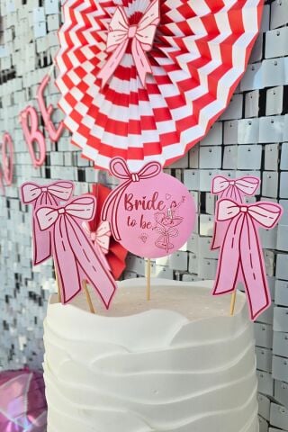 Fiyonk Tasarım Bride Parti Bekarlığa Veda Pasta Süsleri Seti Pasta Mumu ve Pasta Kürdanları Süsleme Seti 5 Parça