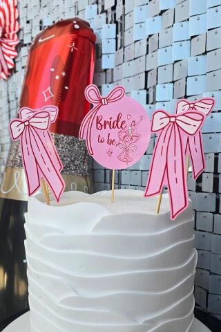 Fiyonk Tasarım Bride Parti Bekarlığa Veda Pasta Süsleri Seti Pasta Mumu ve Pasta Kürdanları Süsleme Seti 5 Parça