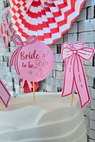 Fiyonk Tasarım Bride Parti Bekarlığa Veda Pasta Süsleri Seti Pasta Mumu ve Pasta Kürdanları Süsleme Seti 5 Parça